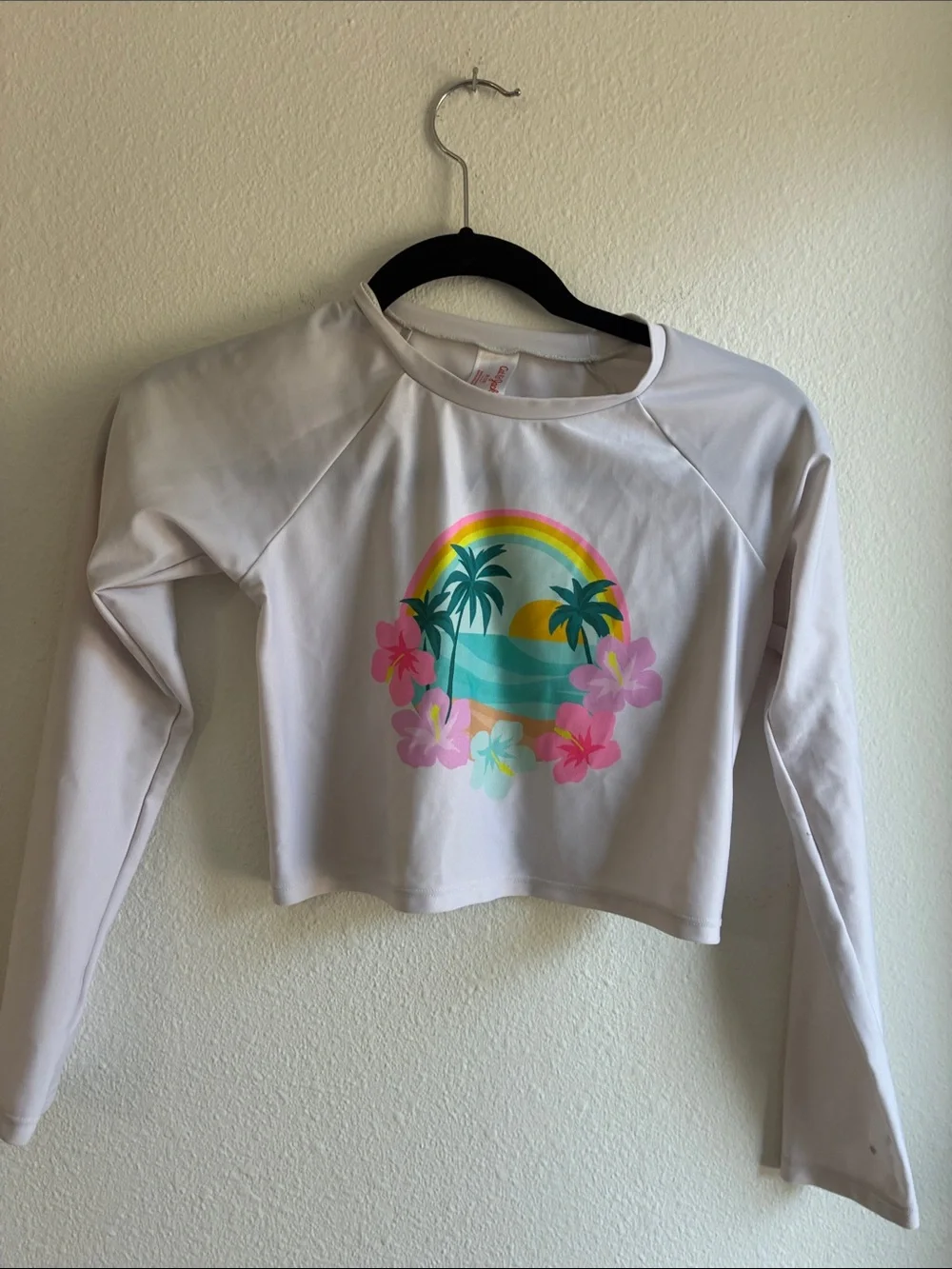 Cat & Jack White Girls' Long-Sleeve Tropical Graphic Rashguard